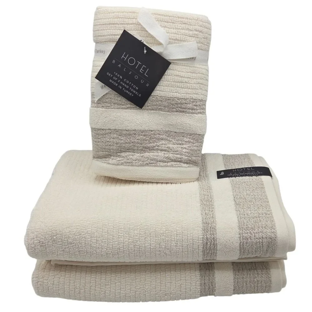 Hotel Balfour 4pc Cream And Taupe Turkish Cotton Towel Set 2 Bath 2 Hand